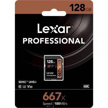 Lexar 667X Professional 128GB U3 V30  SDXCâ„¢ UHS-I Memory Cards (up to 100MB/s read, Write 90MB/s)