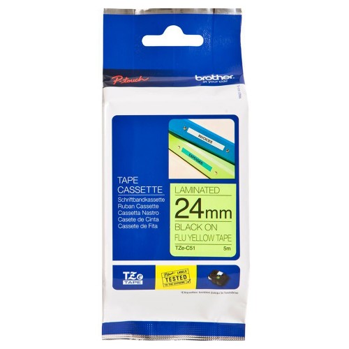 TZe-C51 TZ-C51 Black on Fluorescent Yellow Label Tape Laminated For Brother 24MM